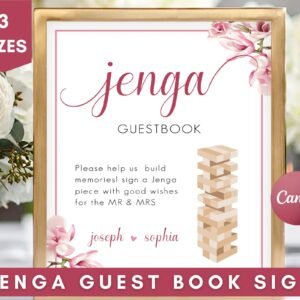 Wedding Jenga Guestbook Sign, Printable Jenga Guestbook Template, Leave a message, Jenga Guest Book Sign, Editable Wedding Sign