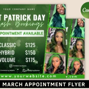 March booking flyer, march sale flyer, march appointment flyer, book now flyer, st. patricks day flyer, hair, nail, makeup, lashes flyer