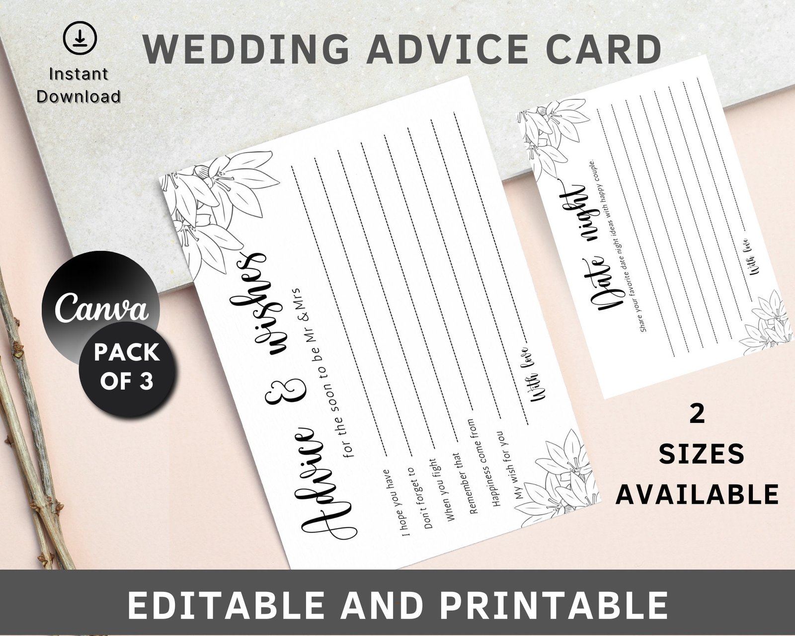 Advice for bride, advice for couple, wedding advice card, marriage advice, date night advice, travel advice, bride to be games