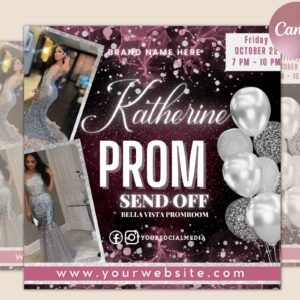 Prom invitation, prom send off flyer, prom invitation flyer, prom flyer, prom sale flyer, prom party invite, editable template in canva