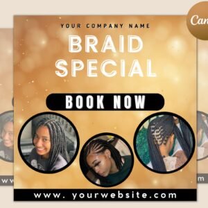 Braids Special Flyer, DIY Hair Salon Flyer, Hairstylist Appointments Available Book Now Flyer, Beauty Social Media Editable Canva Template