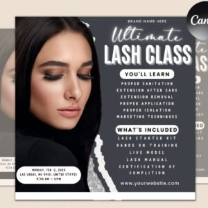 Lash class flyer set | course flyer | lash training course | book now training | lash extension flyer | beauty class flyer | edit in canva