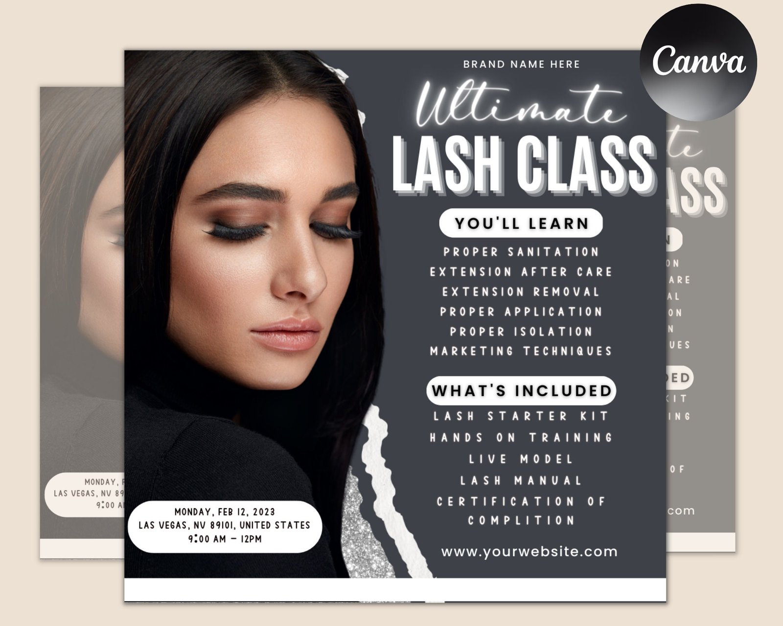 Lash class flyer set | course flyer | lash training course | book now training | lash extension flyer | beauty class flyer | edit in canva