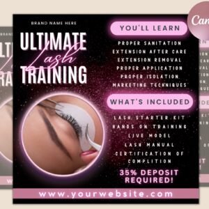 Lash class flyer set | course flyer | lash training course | book now training | lash extension flyer | beauty class flyer | edit in canva
