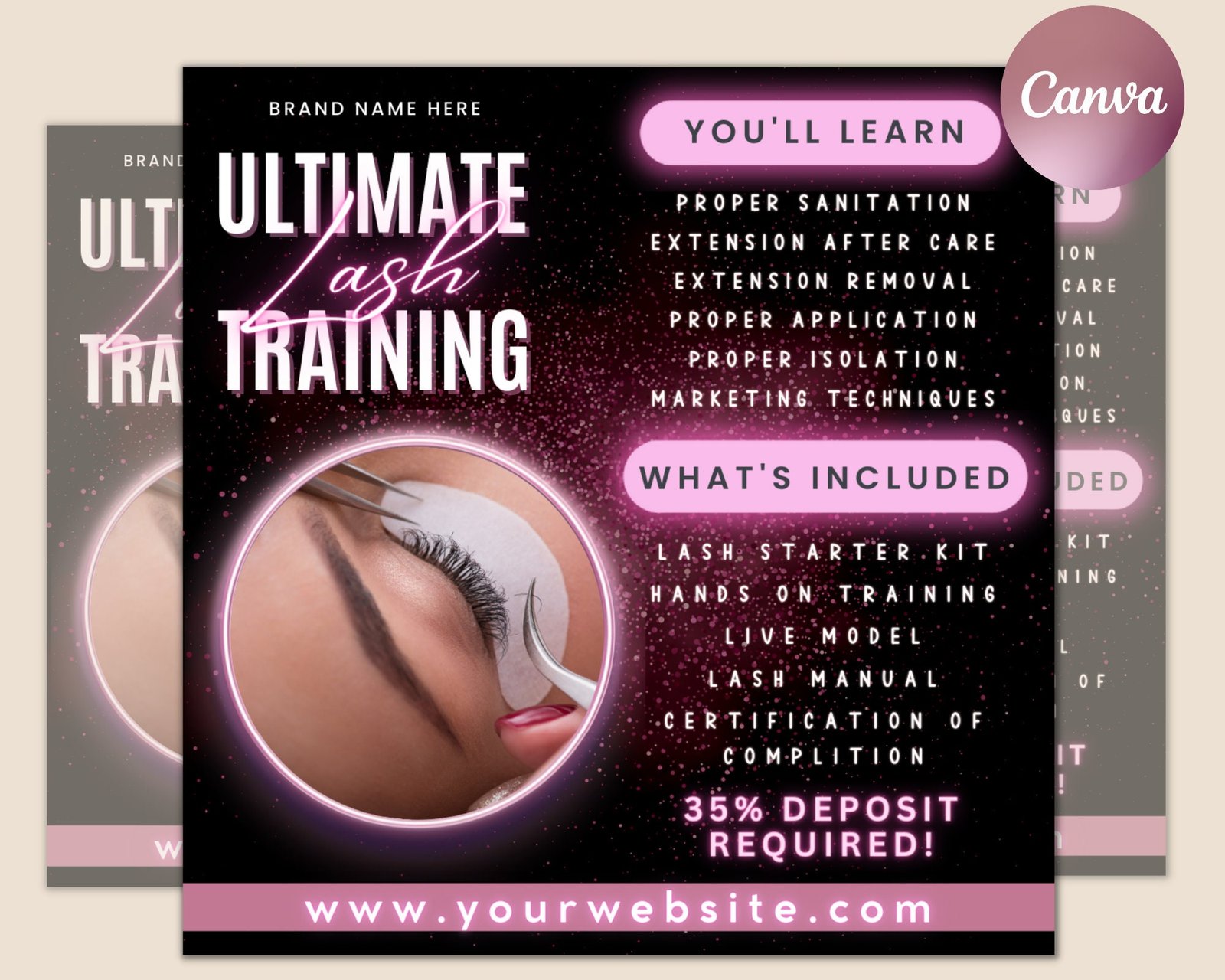 Lash class flyer set | course flyer | lash training course | book now training | lash extension flyer | beauty class flyer | edit in canva