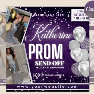 Prom invitation, prom send off flyer, prom invitation flyer, prom flyer, prom sale flyer, prom party invite, editable template in canva