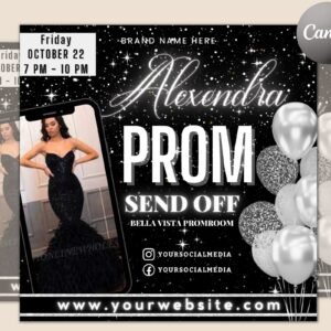 Prom invitation, prom send off flyer, prom invitation flyer, prom flyer, prom sale flyer, prom party invite, editable template in canva