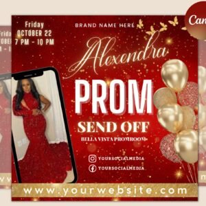 Prom send off flyer, prom invitation, prom invitation flyer, prom flyer, prom sale flyer, prom party, editable template in canva