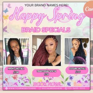 Spring Braid Specials Flyer, Spring Sale Flyer, Braids Flyer, Salon Flyer, Makeup Flyer Beauty Flyer, Book Now Flyer, Social Media Flyer