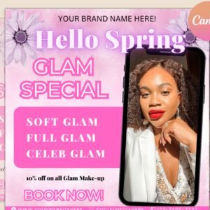 Spring Glam Specials Flyer | DIY April Flash Sale Book Now Hair Nails MUA Lashes Eyelash Wigs Frontals Social Media Editable Canva Template