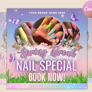 Spring flyer, spring sale flyer, beauty flyer, spring break nail deals flyer, makeup booking flyer, nail flyer, april booking flyer