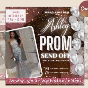 Prom invitation, prom send off flyer, prom invitation flyer, prom flyer, prom sale flyer, prom party invite, editable template in canva