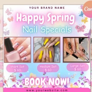 Editable Nail Salon Flyer, Nail Special Flyer, Spring Flyer, Beauty Flyer, April Booking Flyer, Manicure Minimalist, Manicure Nails Template