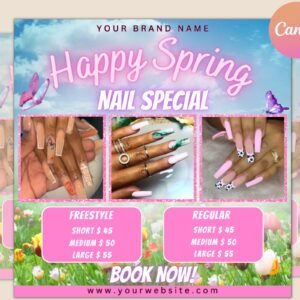 Printable nail salon flyer, nail special flyer, spring flyer, beauty flyer, manicure minimalist, manicure nails template, social media flyer