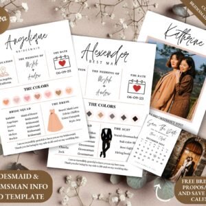 Bridesmaid info card template editable with canva, bridesmaid groomsman template, customizable bridal party info, bridesmaid proposal card