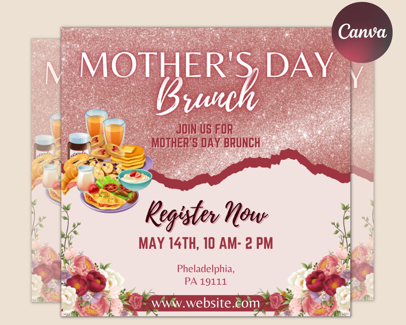 Mother's day brunch, mother's day dinner flyer, mommy brunch flyer, mothers day flyer , editable printable template , instant download