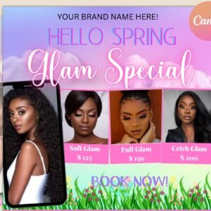 Spring Glam Specials Flyer,Spring Sale Flyer,Beauty Flyer,Makeup Flyer,Book Now Flyer,Makeup Booking Flyer,MUA Flyer,April Booking Flyer