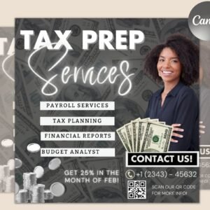 Tax Prep and Credit Repair Flyer | DIY Consultant Taxation Credit Score Marketing Service Social Media Instagram Canva Editable Template