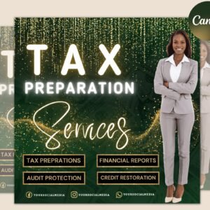 Tax prep and credit repair flyer | diy consultant taxation credit score marketing service social media instagram canva editable template