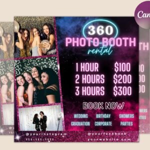 360 photo booth rental flyer | diy event photography rental party celebration photobooth social media instagram editable canva template