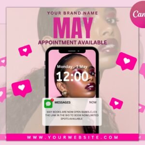 May Bookings Flyer, May Bookings Available, May Appointment Flyer, Spring Flyer, Hair, Nails, Makeup, Lashes