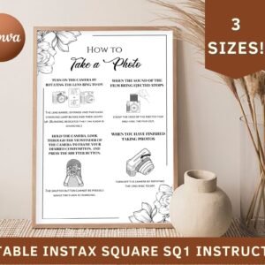 Instax square sq1 camera instructions sign, instax square sq1 photo guestbook, printable party sign, polaroid wedding printable