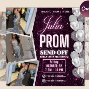 Prom invitation, prom send off flyer, prom invitation flyer, prom flyer, prom sale flyer, prom party invite, editable template in canva