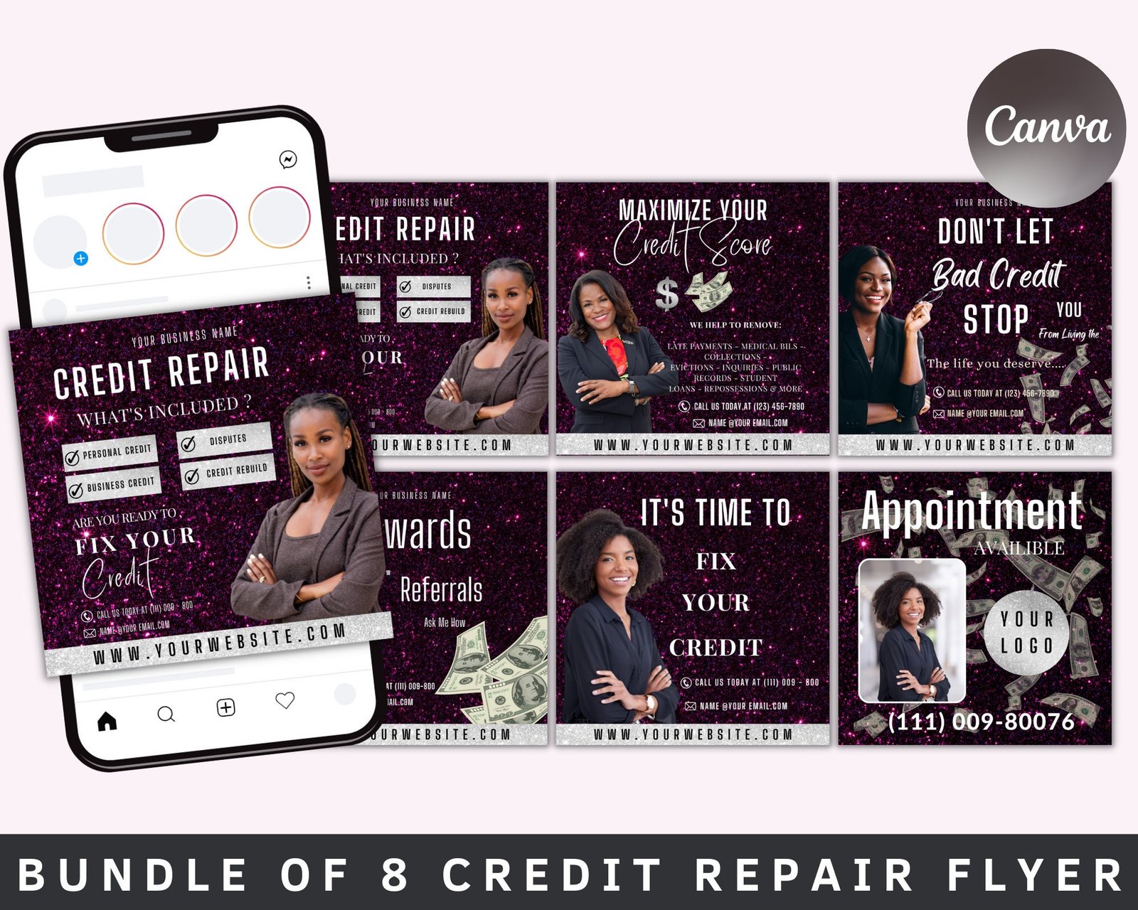 Credit repair flyer, diy flyer template design, editable flyer, consultation services flyers, canva credit repair flyer template