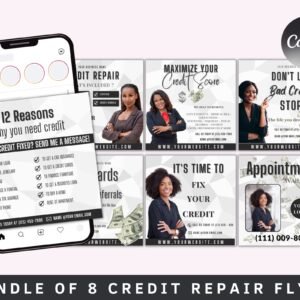 Credit repair flyer, diy flyer template design, editable flyer, consultation services flyers, canva credit repair flyer template