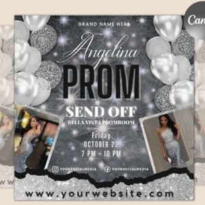 Prom invitation, prom send off flyer, prom invitation flyer, prom flyer, prom sale flyer, prom party invite, editable template in canva