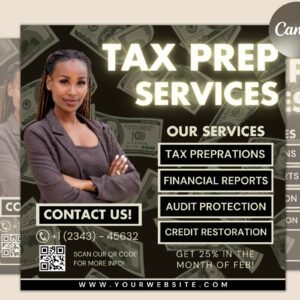 Tax prep and credit repair flyer | diy consultant taxation credit score marketing service social media instagram canva editable template