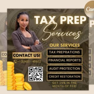 Tax prep and credit repair flyer | diy consultant taxation credit score marketing service social media instagram canva editable template