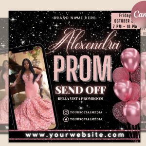Prom invitation, prom send off flyer, prom invitation flyer, prom flyer, prom sale flyer, prom party invite, editable template in canva