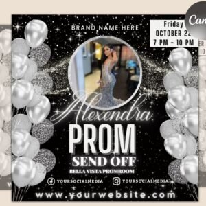Prom invitation, prom send off flyer, prom invitation flyer, prom flyer, prom sale flyer, prom party invite, editable template in canva