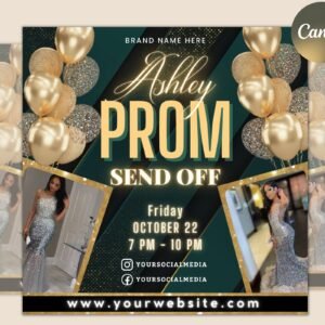 Prom invitation, prom send off flyer, prom invitation flyer, prom flyer, prom sale flyer, prom party invite, editable template in canva