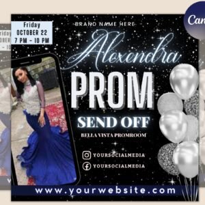 Prom invitation, prom send off flyer, prom invitation flyer, prom flyer, prom sale flyer, prom party invite, editable template in canva