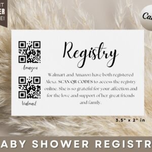 Baby shower registry card with qr codes for your online registry, printable gift registry qr code, how to create a qr code guide included