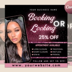Booking or looking appointment flyer | diy book now available | social media instagram | hair lashes nails wigs makeup | canva template