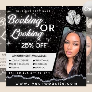 Booking or looking appointment flyer | diy book now available | social media instagram | hair lashes nails wigs makeup | canva template