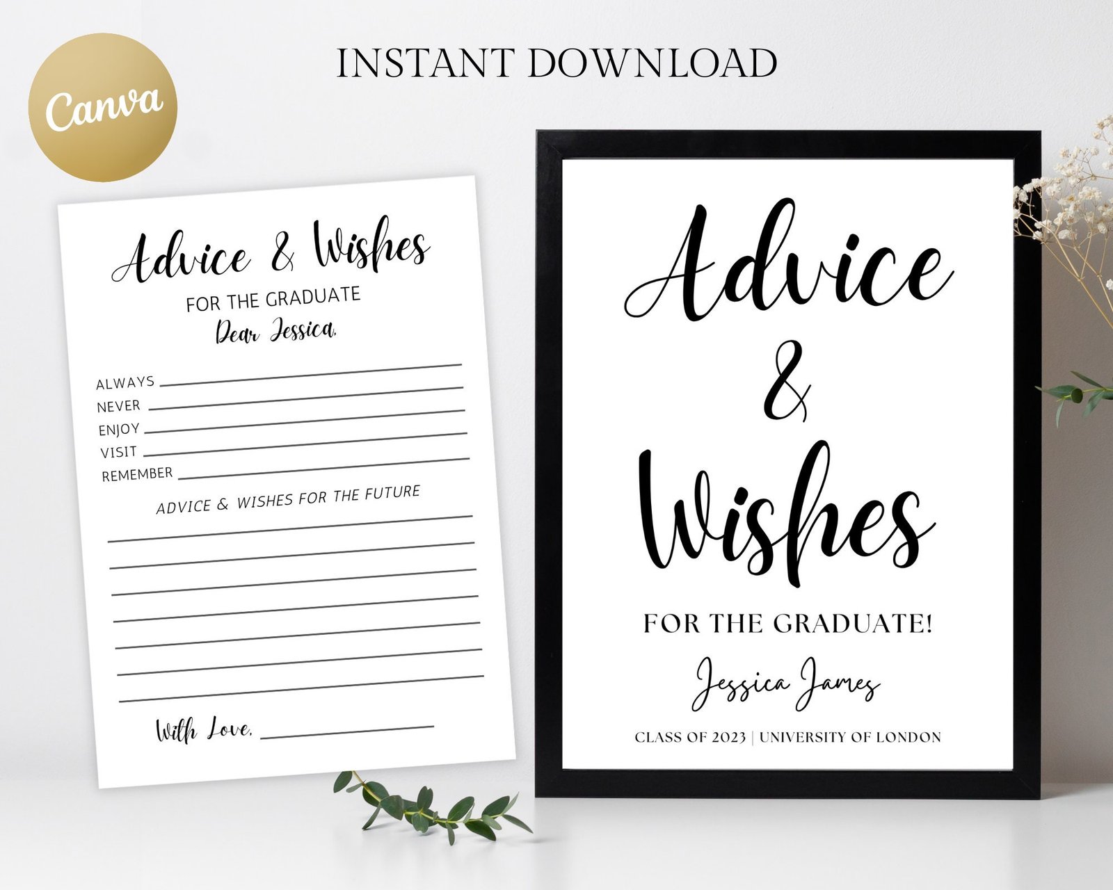 Graduation advice & wishes, printable, editable graduation advice cards, graduation wishes, canva template, size: 8x10"sign, 5x7"letter