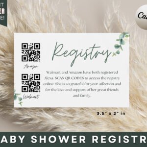 Baby shower registry card with qr codes for your online registry, printable gift registry qr code, how to create a qr code guide included