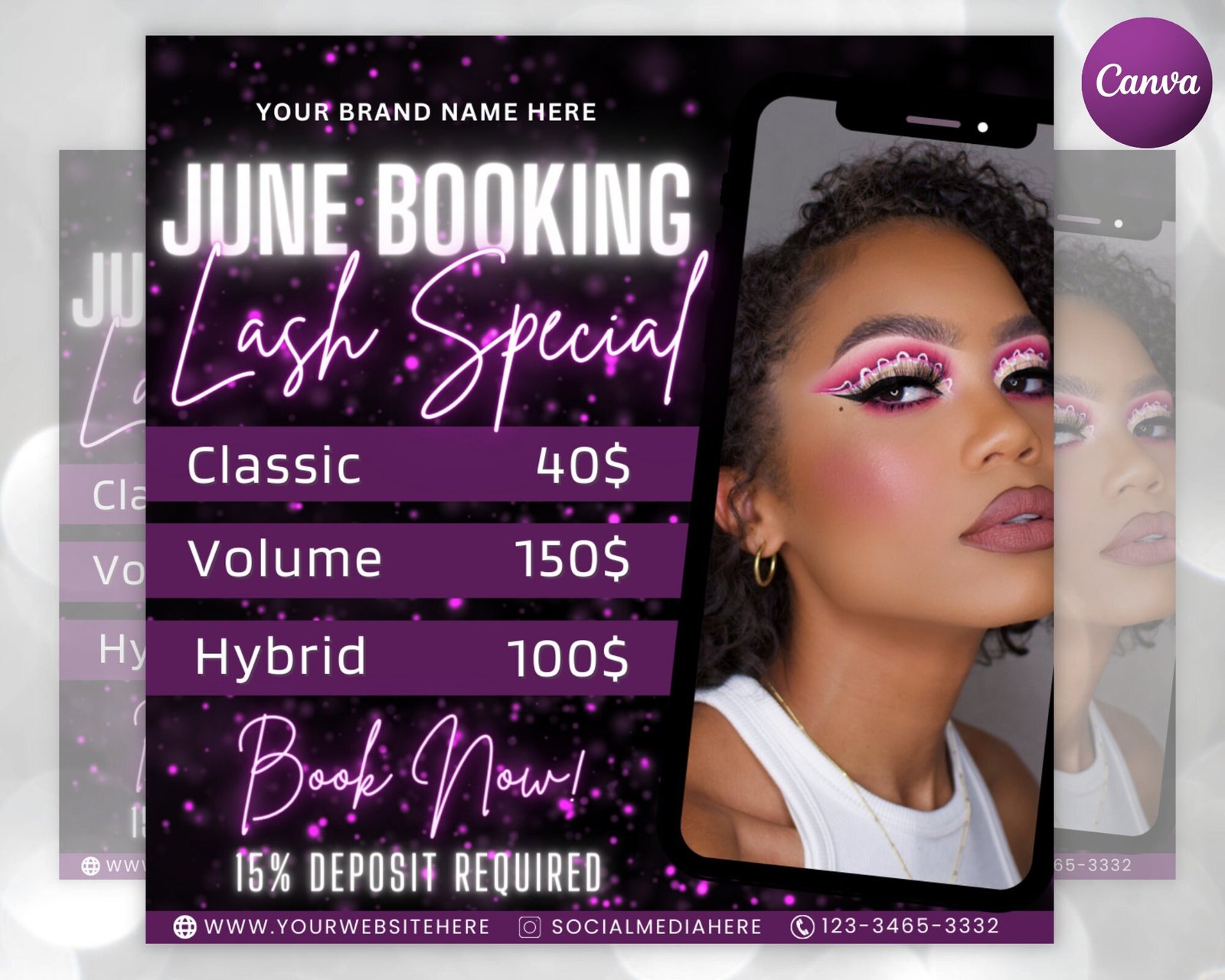 June booking flyer, june lash special flyer, lash sale flyer, summer sale flyer, diy summer flyer, social media flyer, canva flyer template