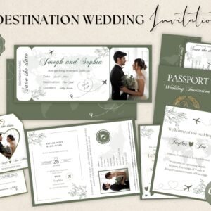 Destination Wedding Invitation, Boarding Pass Invitation, Printable Passport Wedding Invitation, Travel Theme Wedding, Travel Wedding Bundle
