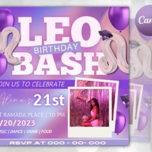 Leo birthday flyer, birthday template, birthday girl, party flyer, celebration flyer, birthday event, birthday invite, canva flyer template