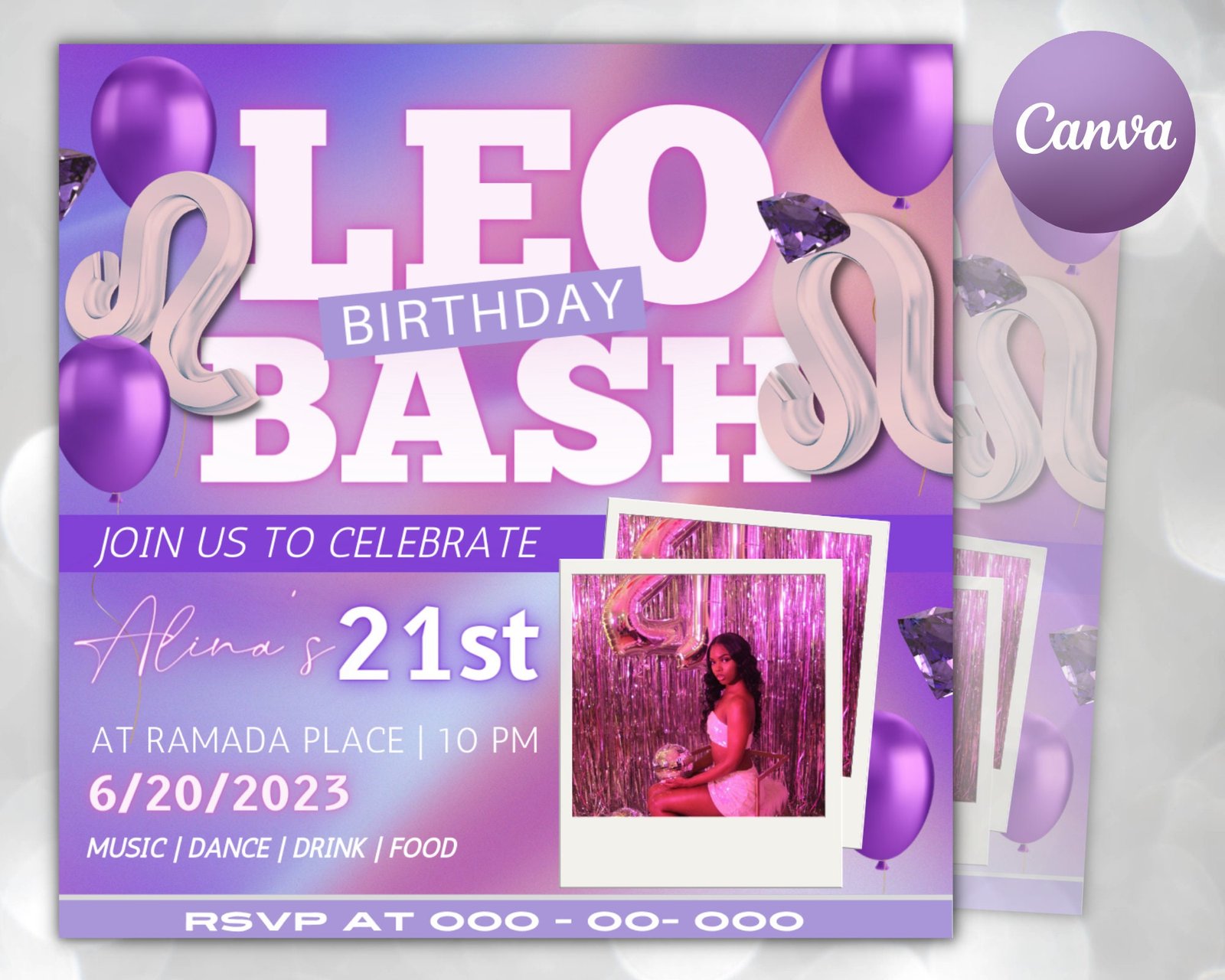 Leo birthday flyer, birthday template, birthday girl, party flyer, celebration flyer, birthday event, birthday invite, canva flyer template