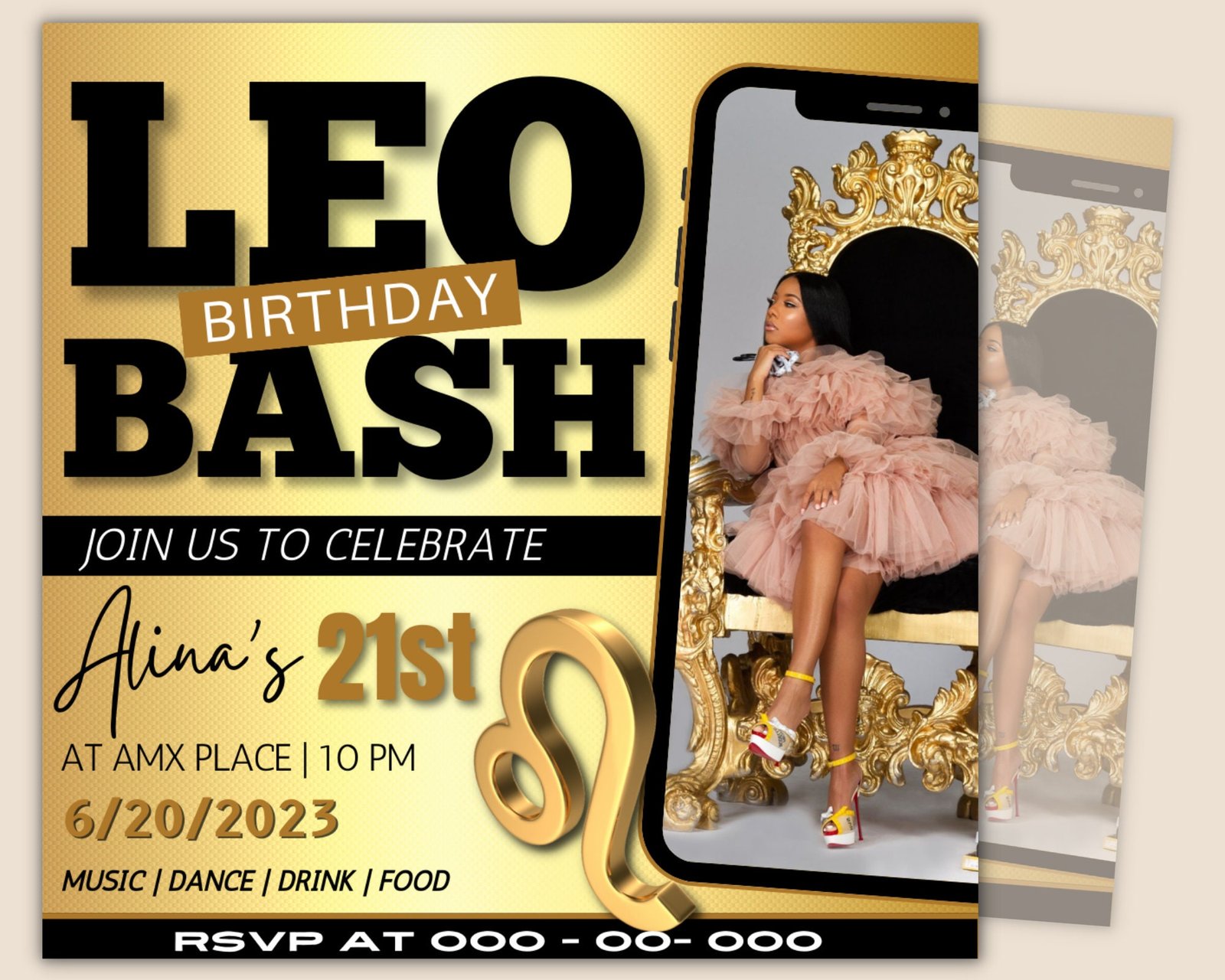 Leo Birthday Flyer, Birthday Template, Birthday Girl, Party Flyer, Celebration Flyer, Birthday Event, Birthday Invite, Canva Flyer Template - Image 2