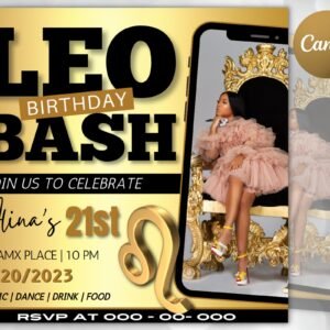 Leo Birthday Flyer, Birthday Template, Birthday Girl, Party Flyer, Celebration Flyer, Birthday Event, Birthday Invite, Canva Flyer Template