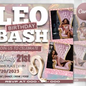 Leo Birthday Flyer, Birthday Template, Birthday Girl, Party Flyer, Celebration Flyer, Birthday Event, Birthday Invite, Canva Flyer Template