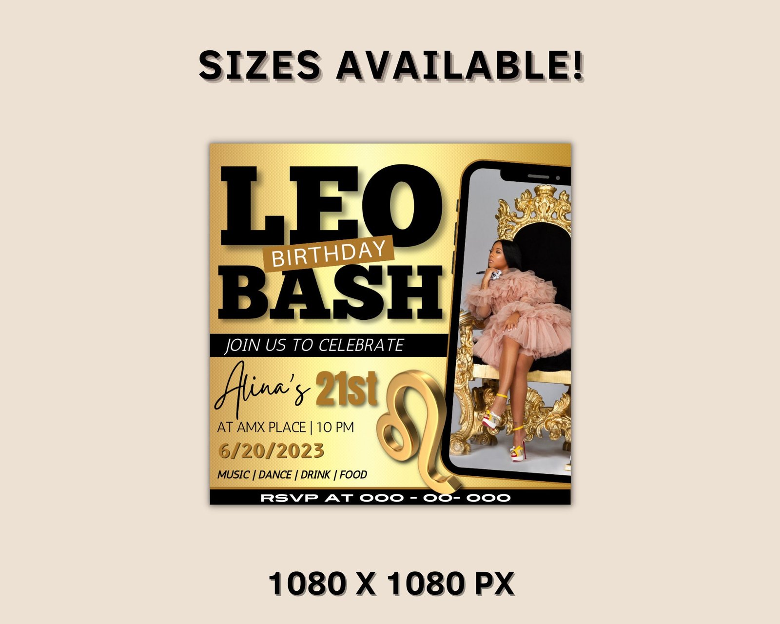 Leo Birthday Flyer, Birthday Template, Birthday Girl, Party Flyer, Celebration Flyer, Birthday Event, Birthday Invite, Canva Flyer Template - Image 3