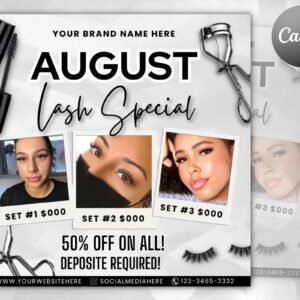 August bookings flyer, august bookings available, lash flyer, august appointment flyer, august calendar flyer, booking flyer, makeup flyer